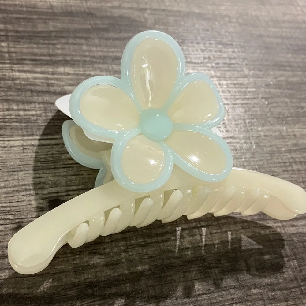 Cream and Blue Flower Hair Clip